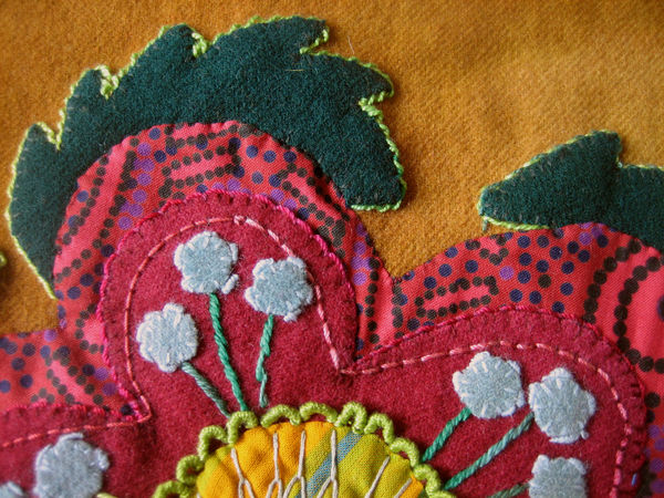 Wool Applique Block #3 of Imperial Blooms by Sue Spargo