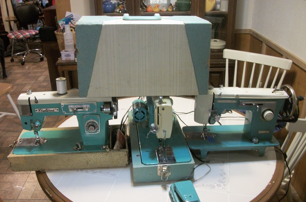 Vintage White sewing machine- turquoise color - year made