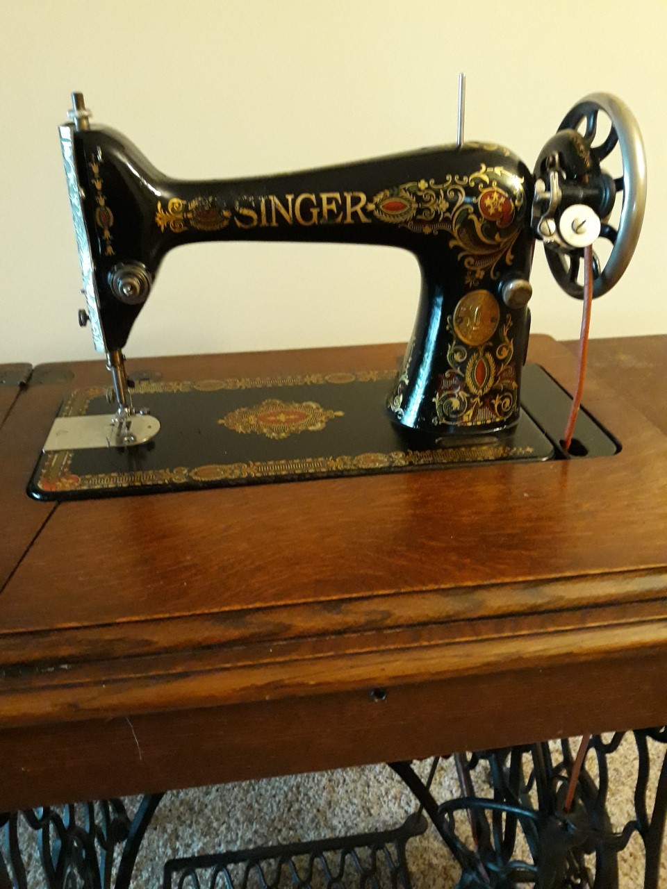An Antique Manual Singer Treadle Sewing Machine Stock Photo